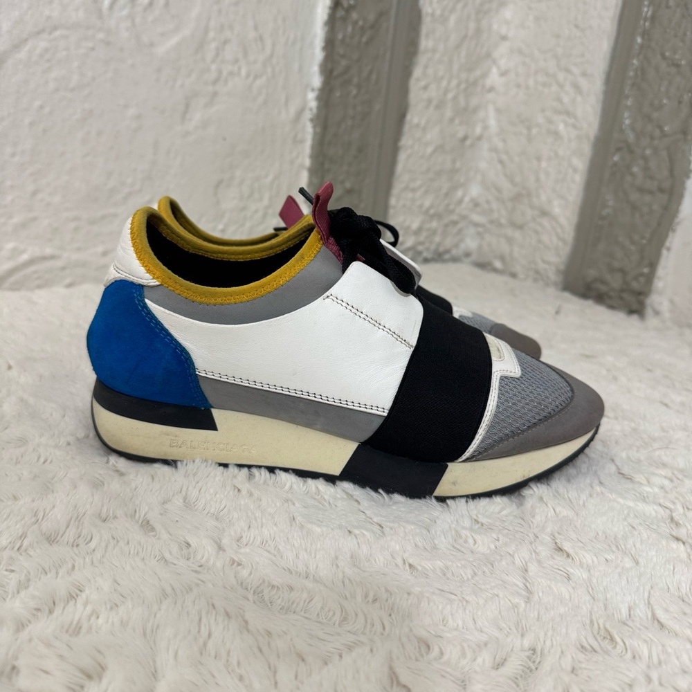 Balenciaga Multicolor Leather and Mesh Race Runner Sneakers Size 38
